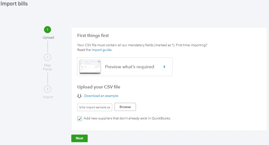 Excel to QuickBooks - Upload .CSV Excel File option